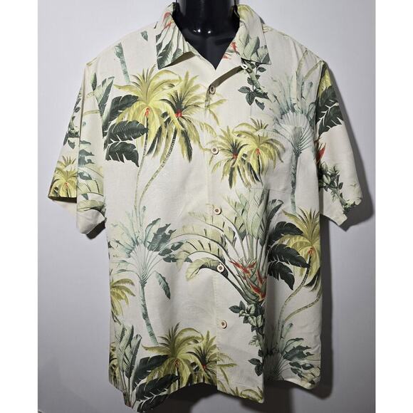 MENS VINTAGE TOMMY BAHAMA HAWAIIAN SHIRT SILK Bird of Paradise Palms L - Picture 1 of 11